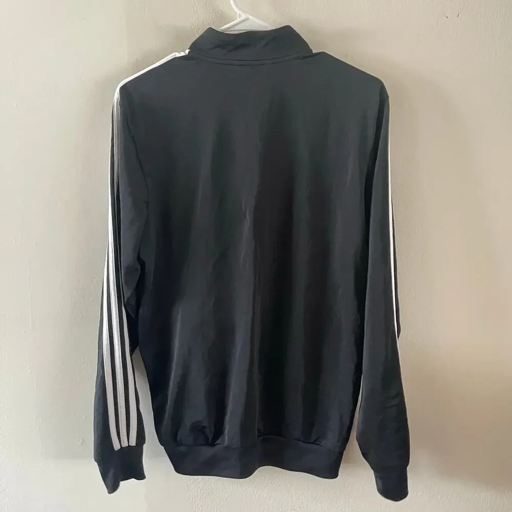 Adidas Mens Medium Warm Up 3 Stripes Track Jacket Black White Sporty